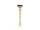 Yellow gold Princess Cut Solitaire Tanzanite Ring with Pave Band and Four-Prong Setting_2