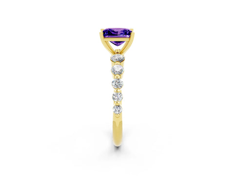 Yellow gold Princess Cut Solitaire Tanzanite Ring with Pave Band and Four-Prong Setting_2