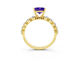 Yellow gold Princess Cut Solitaire Tanzanite Ring with Pave Band and Four-Prong Setting_3