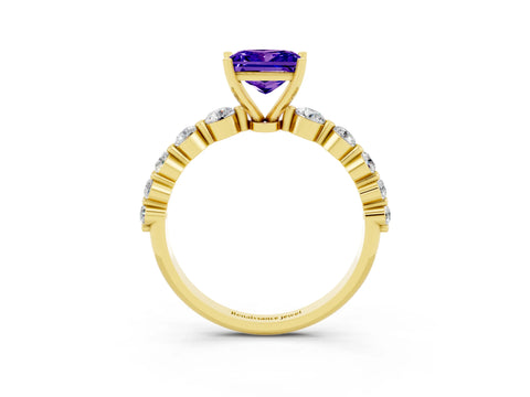 Yellow gold Princess Cut Solitaire Tanzanite Ring with Pave Band and Four-Prong Setting_3