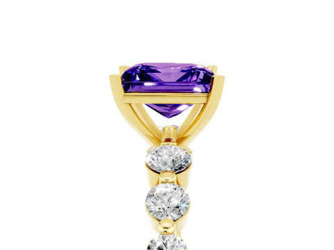 Yellow gold Princess Cut Solitaire Tanzanite Ring with Pave Band and Four-Prong Setting_5