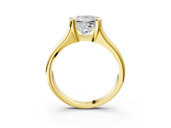 Yellow Gold Princess Cut Tension Style Solitaire Engagement Ring Setting with Wide Sculpted Band