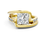 Yellow gold Princess Cut Solitaire Tension-Set Diamond Split Shank Ring_20
