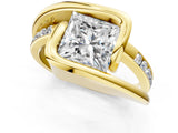 Yellow gold Princess Cut Solitaire Tension-Set Diamond Split Shank Ring_21