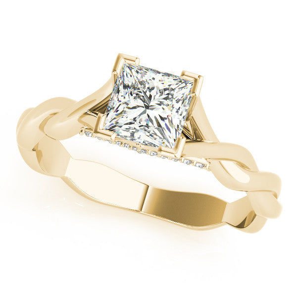 Yellow gold Princess Cut Solitaire Twist Band Ring with Channel Prong Setting