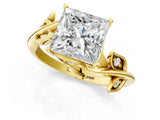 Yellow gold Princess Cut Solitaire Twist Engagement Ring with Leaf Accents and Prong Setting_16