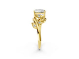 Yellow gold Princess Cut Solitaire Twist Engagement Ring with Leaf Accents and Prong Setting_17