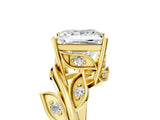 Yellow gold Princess Cut Solitaire Twist Engagement Ring with Leaf Accents and Prong Setting_20