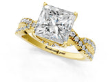 Yellow gold Princess Cut Solitaire Twist Pave Diamond Engagement Ring with Prong Setting_16