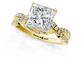 Yellow gold Princess Cut Solitaire Twist Pave Diamond Engagement Ring with Prong Setting_4