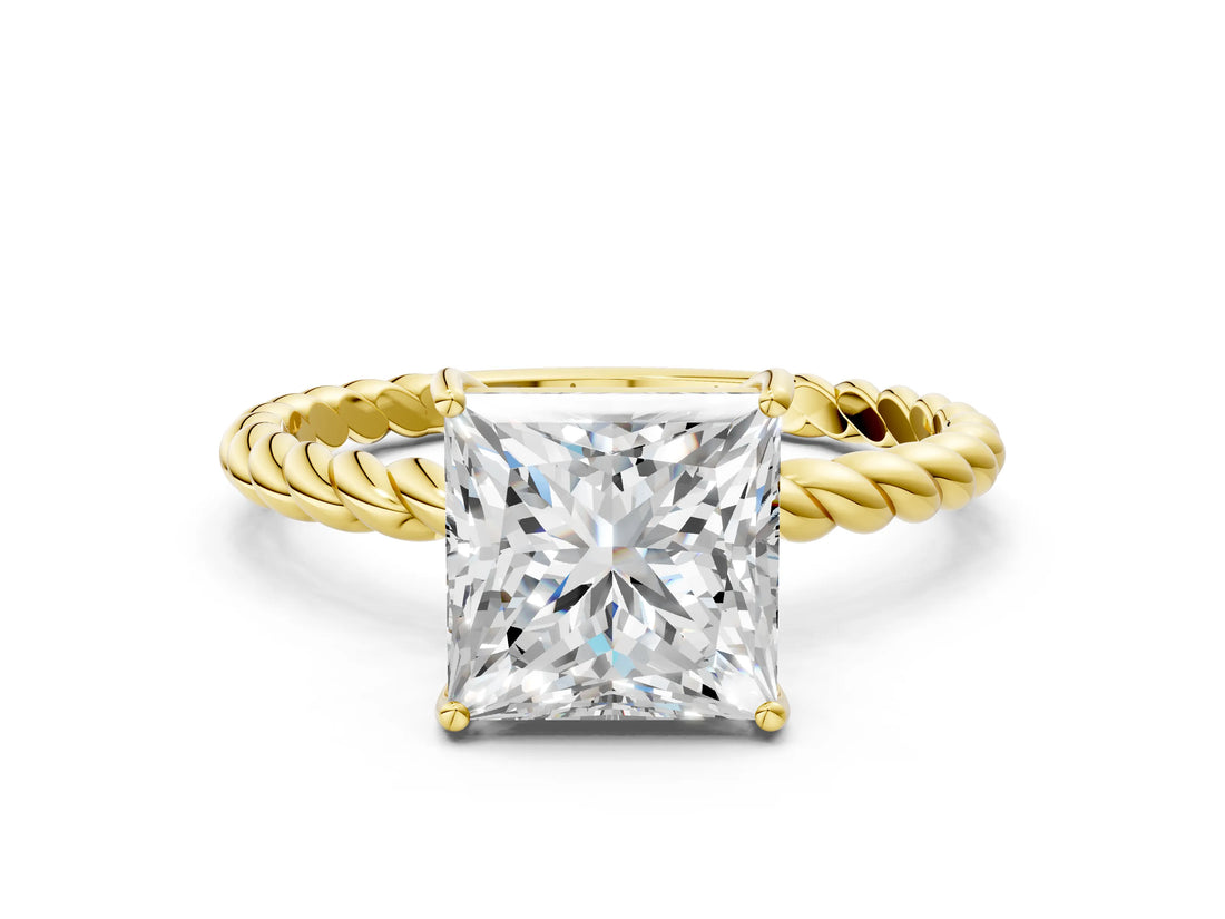 Yellow gold Princess Cut Solitaire Twisted Band 4-Prong Ring_15