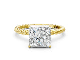 Yellow gold Princess Cut Solitaire Twisted Band 4-Prong Ring_15