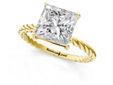 Yellow gold Princess Cut Solitaire Twisted Band 4-Prong Ring_16