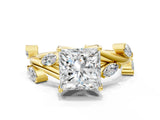 Yellow gold Princess Cut Solitaire Twisted Band Marquise Accent Prong Setting Ring_15