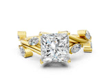 Yellow gold Princess Cut Solitaire Twisted Band Marquise Accent Prong Setting Ring_3