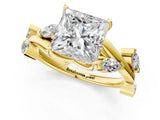 Yellow gold Princess Cut Solitaire Twisted Band Marquise Accent Prong Setting Ring_4