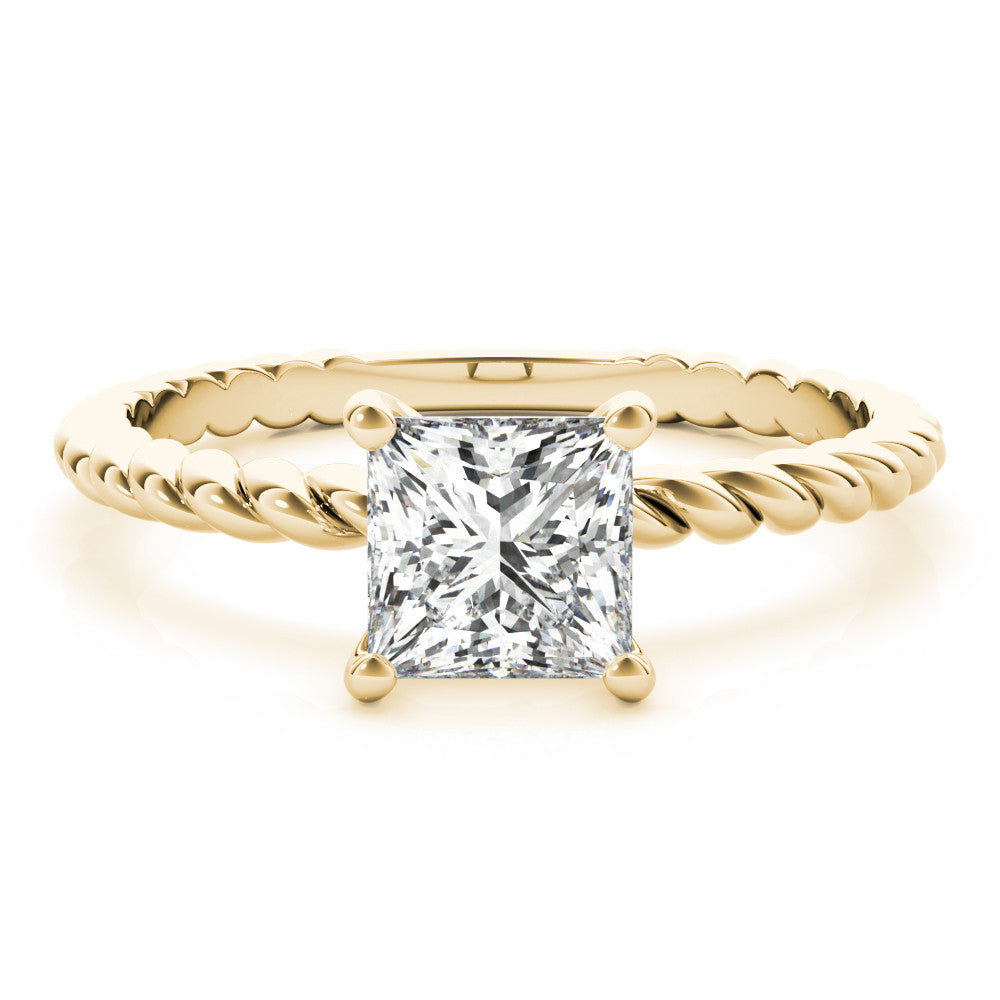 Yellow gold Princess Cut Solitaire Twisted Band Ring with Four-Prong Setting 1