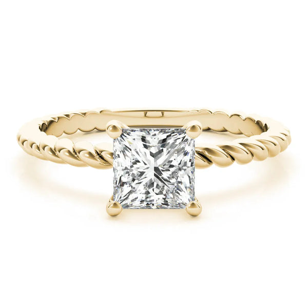 Yellow gold Princess Cut Solitaire Twisted Band Ring with Four-Prong Setting