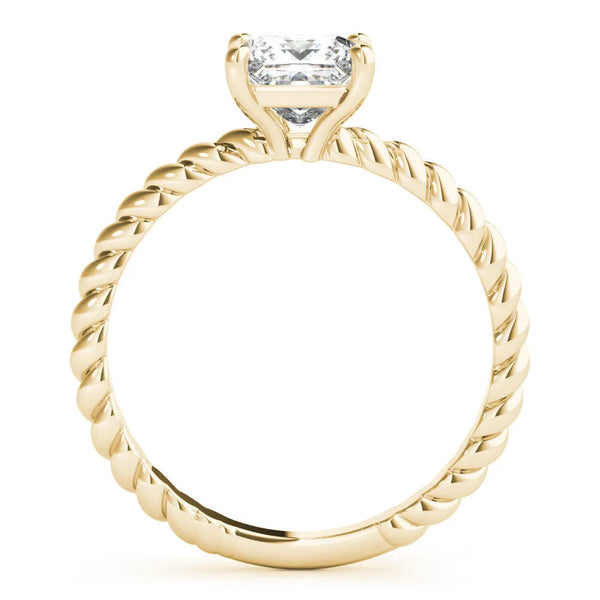 Yellow gold Princess Cut Solitaire Twisted Band Ring with Four-Prong Setting