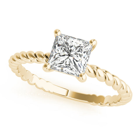 Yellow gold Princess Cut Solitaire Twisted Band Ring with Four-Prong Setting