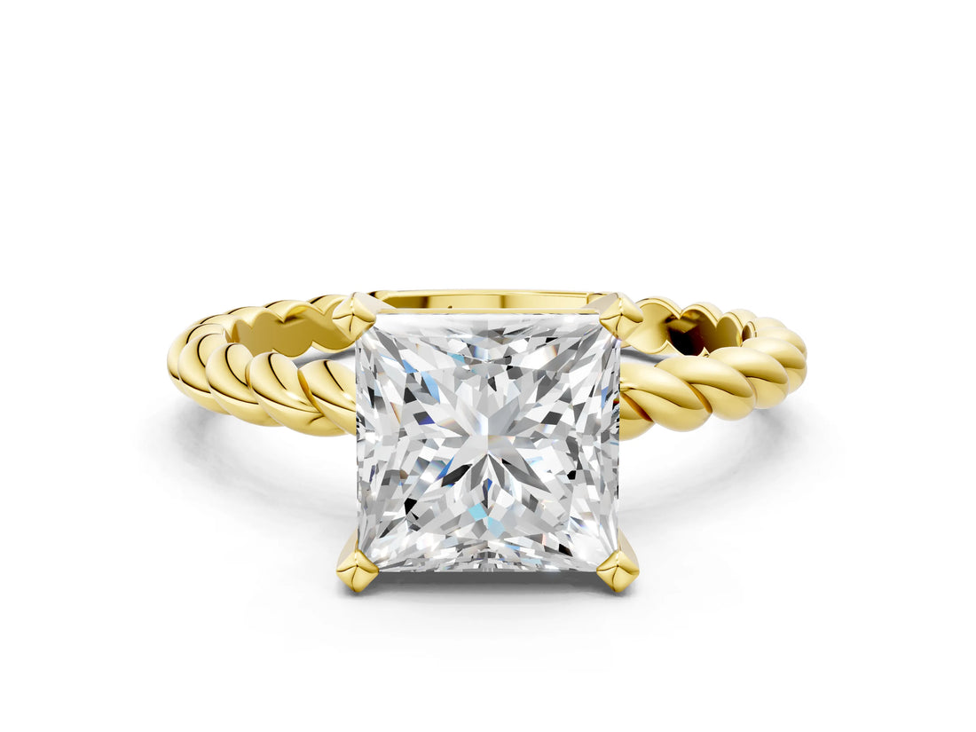Yellow gold Princess Cut Solitaire Twisted Band with Four-Prong Setting_131
