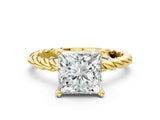 Yellow gold Princess Cut Solitaire Twisted Band with Four-Prong Setting_131