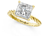 Yellow gold Princess Cut Solitaire Twisted Band with Four-Prong Setting_132