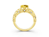 Yellow gold Princess Cut Solitaire Yellow Sapphire Leaf-Inspired Vine Band Ring with Prong Setting_27