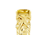 Yellow gold Princess Cut Solitaire Yellow Sapphire Leaf-Inspired Vine Band Ring with Prong Setting_29