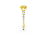 Yellow gold Princess Cut Solitaire Yellow Sapphire Ring with Pave Band and Four-Prong Setting_26
