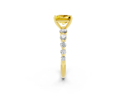 Yellow gold Princess Cut Solitaire Yellow Sapphire Ring with Pave Band and Four-Prong Setting_26