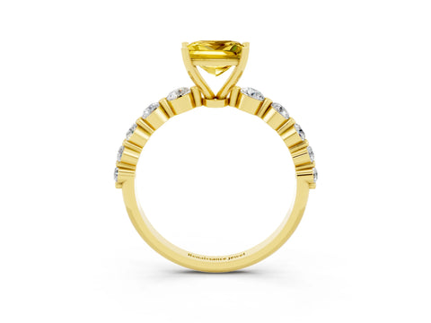 Yellow gold Princess Cut Solitaire Yellow Sapphire Ring with Pave Band and Four-Prong Setting_27
