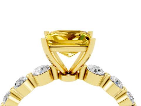 Yellow gold Princess Cut Solitaire Yellow Sapphire Ring with Pave Band and Four-Prong Setting_28