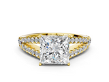 14K Yellow Gold 1.04 Carat E VS1 Princess Cut Split Shank Pave Diamond Engagement Ring with Four-Prong Setting