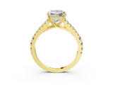 14K Yellow Gold 1.04 Carat E VS1 Princess Cut Split Shank Pave Diamond Engagement Ring with Four-Prong Setting