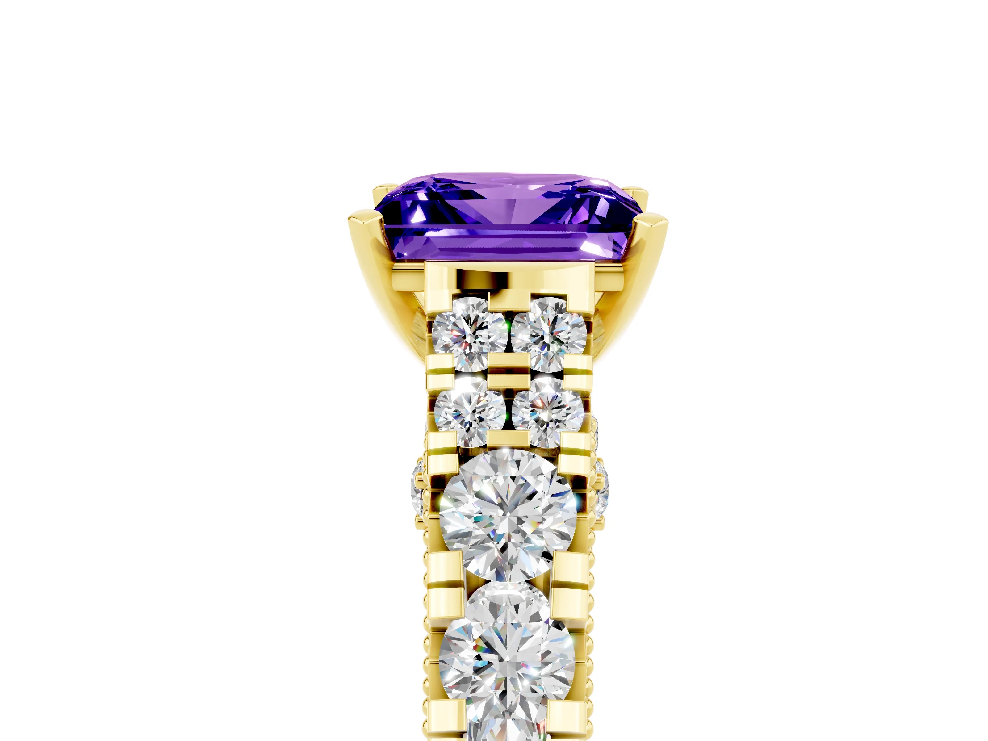 Yellow gold Princess Cut Tanzanite Classic Solitaire Ring with Pavé Band and Four-Prong Setting_5