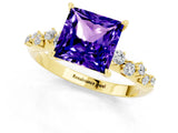 Yellow gold Princess Cut Tanzanite Cluster Side Stone Solitaire Ring with Prong Setting_25