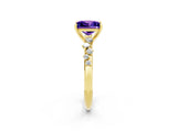 Yellow gold Princess Cut Tanzanite Cluster Side Stone Solitaire Ring with Prong Setting_26
