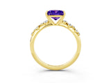 Yellow gold Princess Cut Tanzanite Cluster Side Stone Solitaire Ring with Prong Setting_27