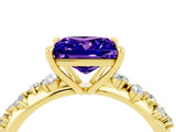 Yellow gold Princess Cut Tanzanite Cluster Side Stone Solitaire Ring with Prong Setting_28