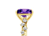 Yellow gold Princess Cut Tanzanite Cluster Side Stone Solitaire Ring with Prong Setting_29