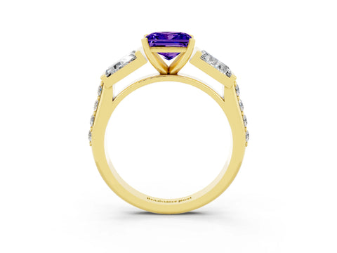 Yellow gold Princess Cut Tanzanite Engagement Ring with Baguette Side Stones and Channel Set Band_3