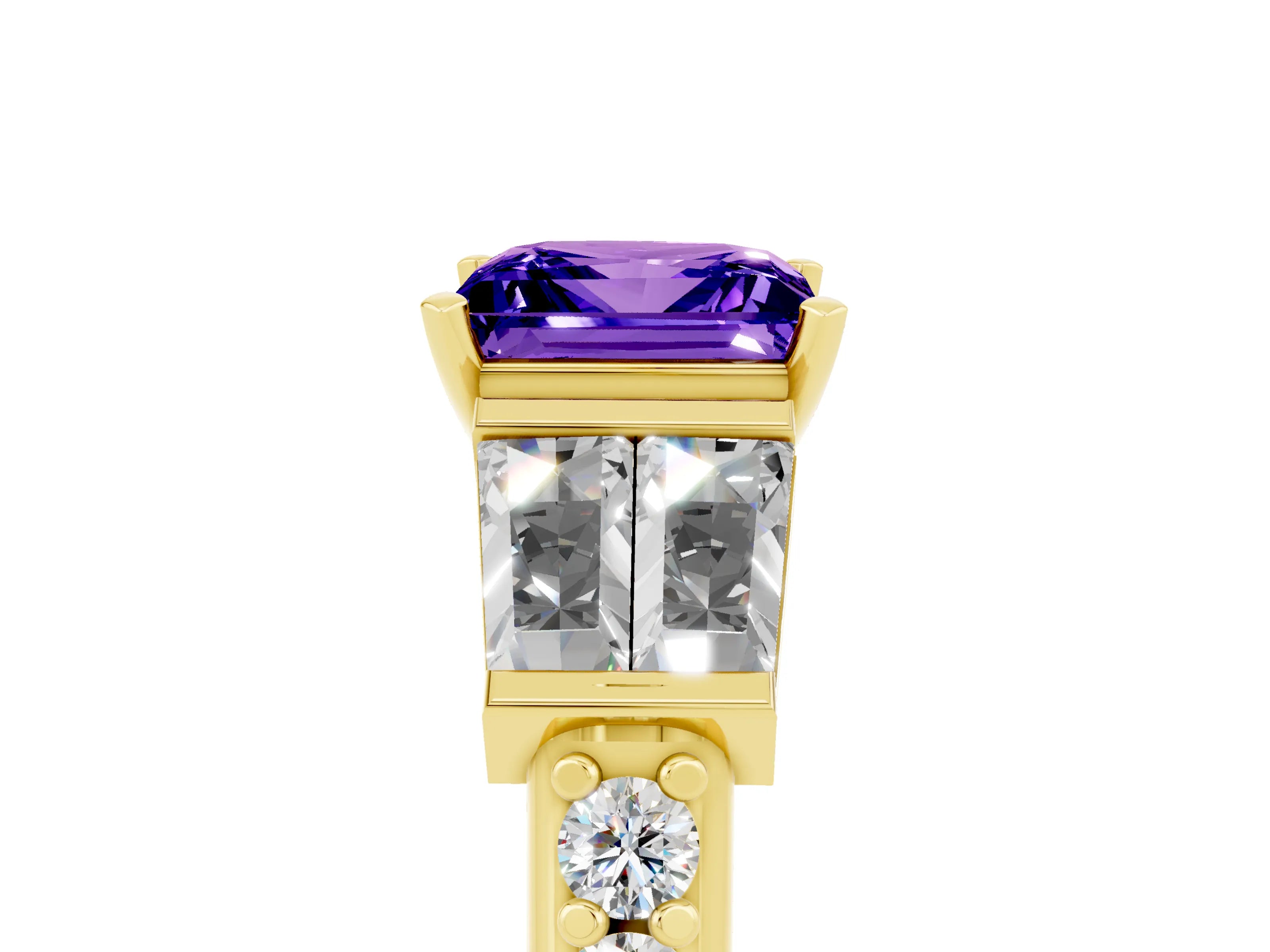 Yellow gold Princess Cut Tanzanite Engagement Ring with Baguette Side Stones and Channel Set Band_5
