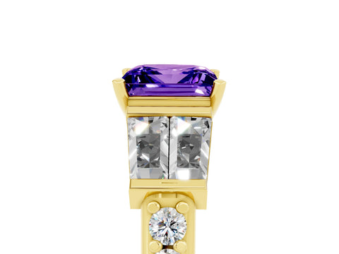Yellow gold Princess Cut Tanzanite Engagement Ring with Baguette Side Stones and Channel Set Band_5