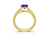 Yellow gold Princess Cut Tanzanite Engagement Ring with Milgrain Channel Set Band and Prong Setting_3