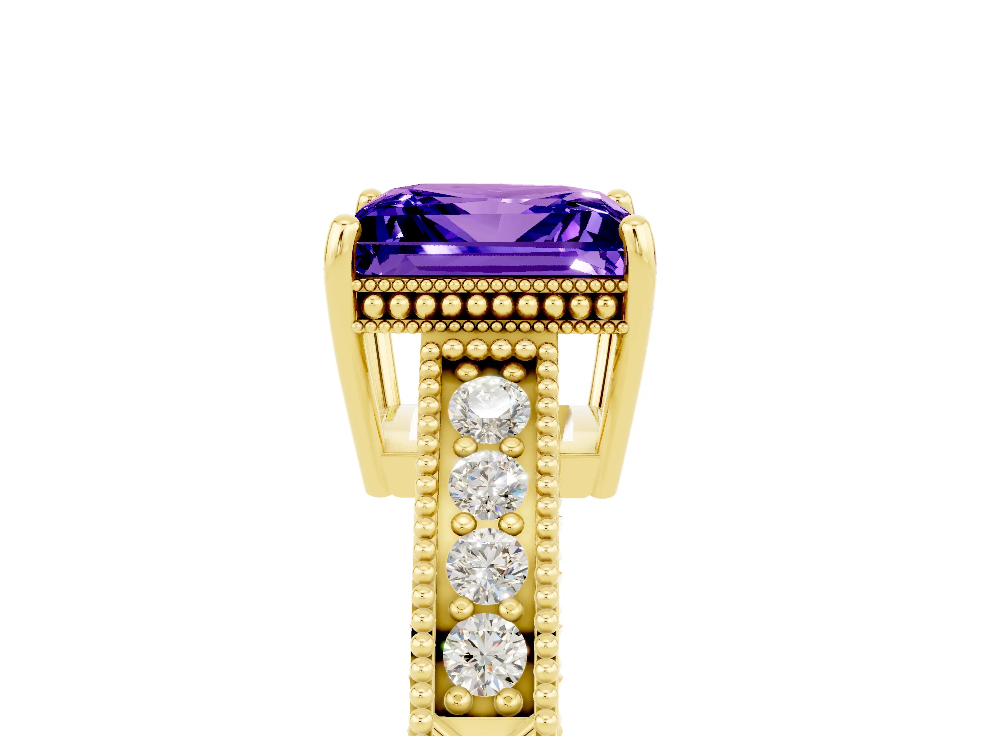 Yellow gold Princess Cut Tanzanite Engagement Ring with Milgrain Channel Set Band and Prong Setting_5