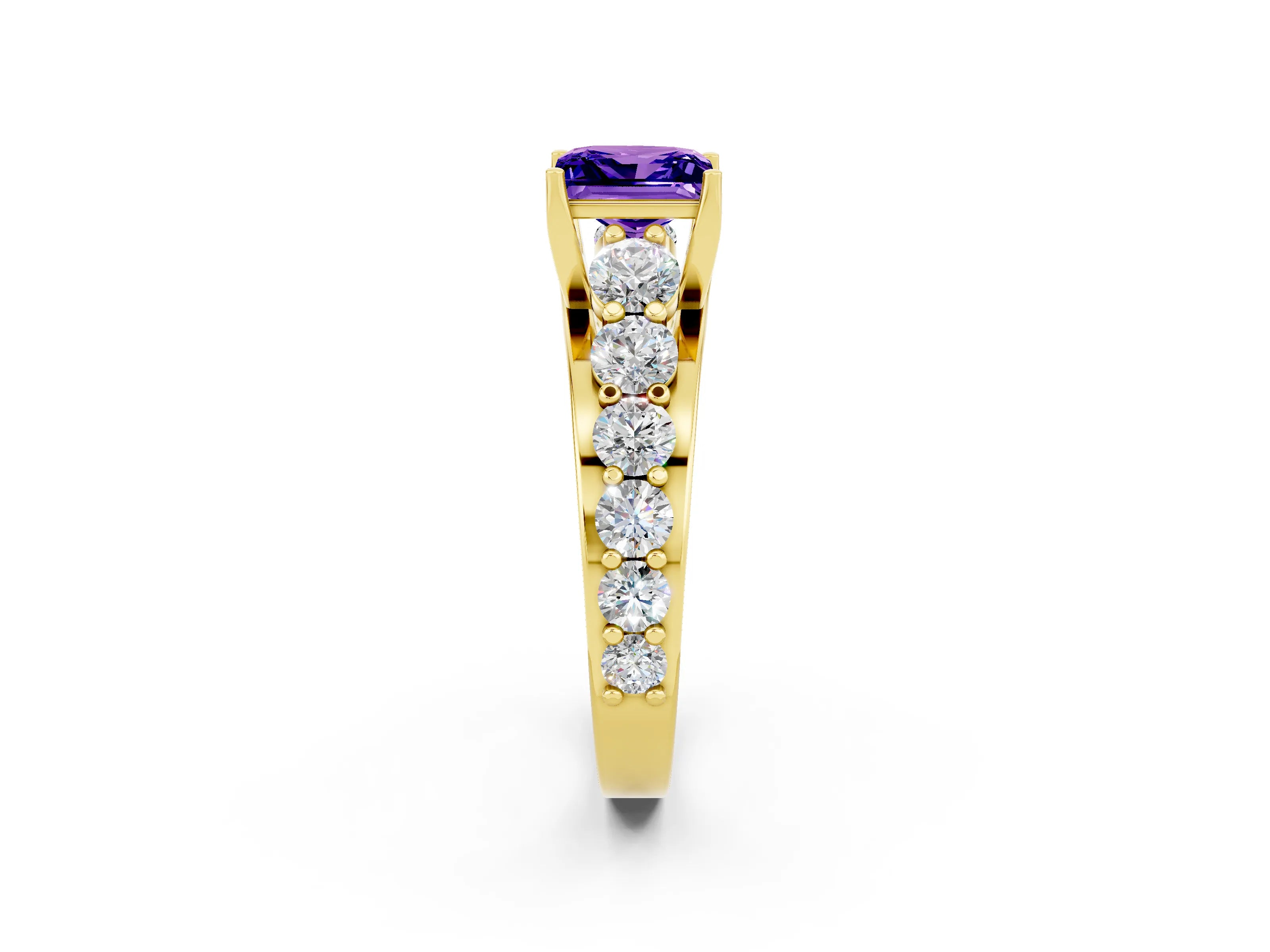 Yellow gold Princess Cut Tanzanite Engagement Ring with Pavé Band and Four-Prong Setting_2