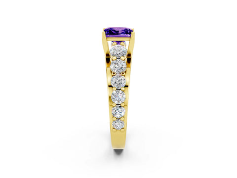Yellow gold Princess Cut Tanzanite Engagement Ring with Pavé Band and Four-Prong Setting_2