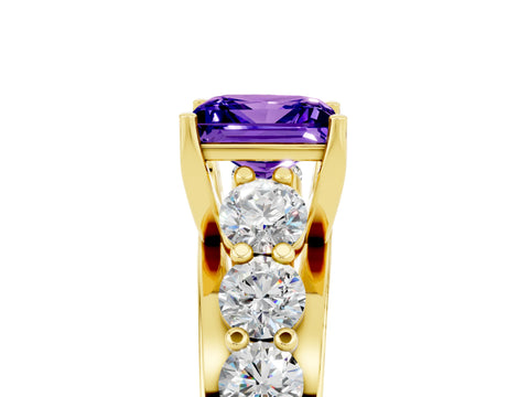 Yellow gold Princess Cut Tanzanite Engagement Ring with Pavé Band and Four-Prong Setting_5