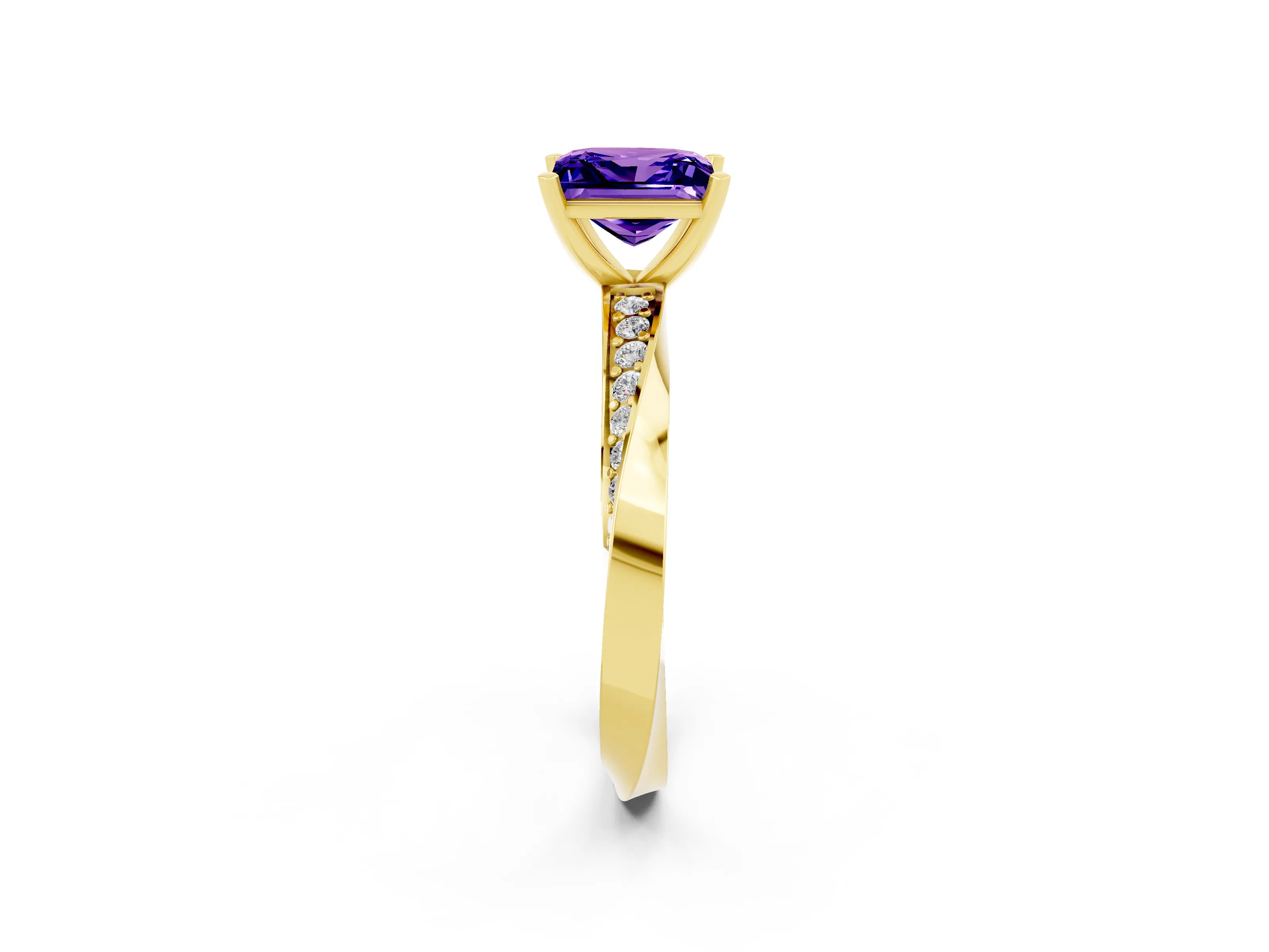 Yellow gold Princess Cut Tanzanite Engagement Ring with Side Stone Accents and Four-Prong Setting_41
